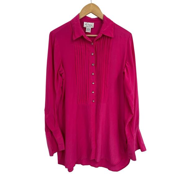 Linea By Louis Dell’olio Fuchsia Silk Tuxedo Tunic Length Jewels Button Small - Picture 1 of 5